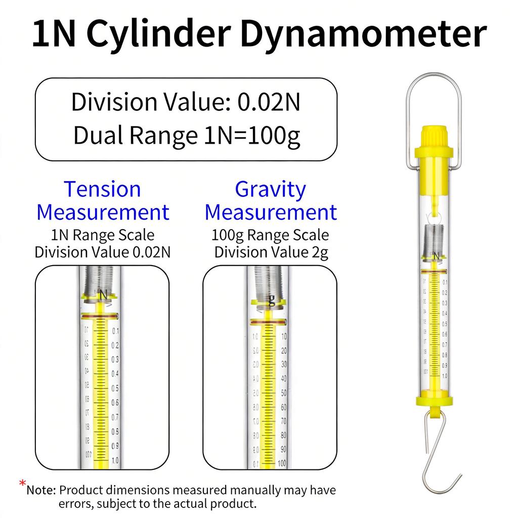 Bilancia a molla didattica in giallo brillante 1N 2.5N 5N 10N 20N 30N 50N Perfetta per le aule di scienze Lunghezza 25 cm