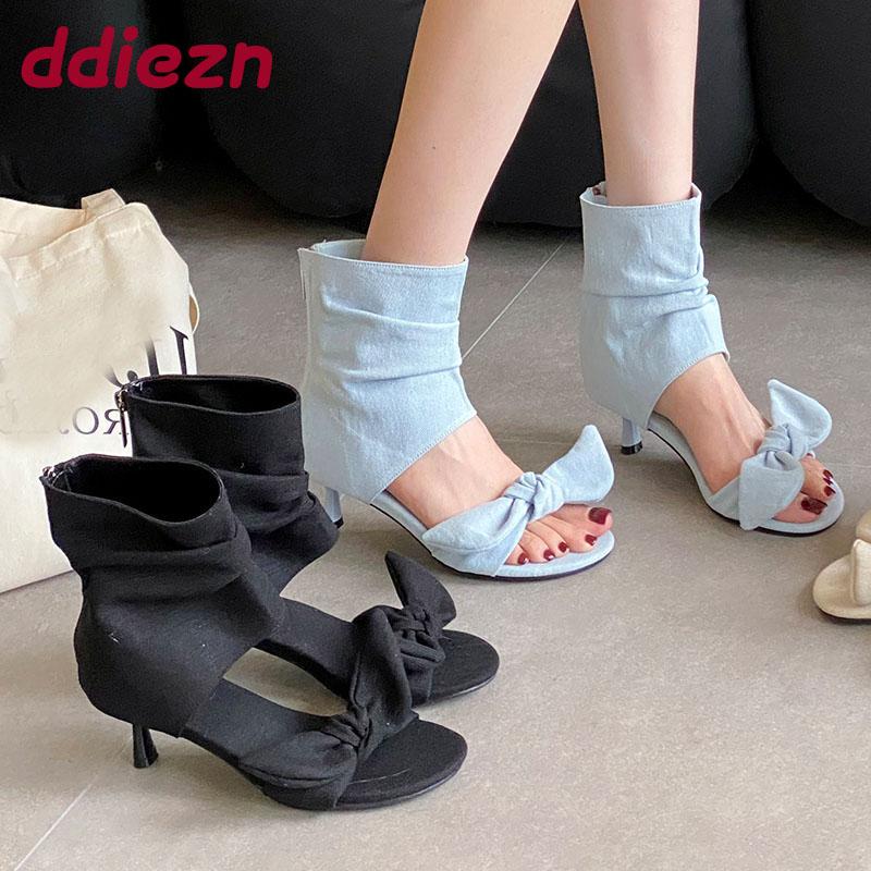 Fashion Fashion Butterfly-Knot Ladies Ankle Boots Shoes With Low Heel Footwear Female Open Toe Women Sandals Booties Zippers Shoes