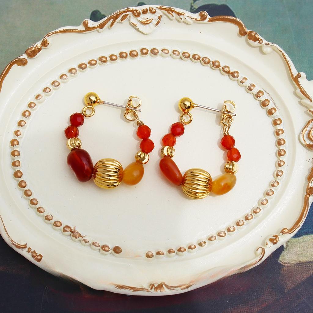 Natural Agate Beaded Necklace Plant Series Golden Seed Bracelet Women'S Retro Red Earrings 898