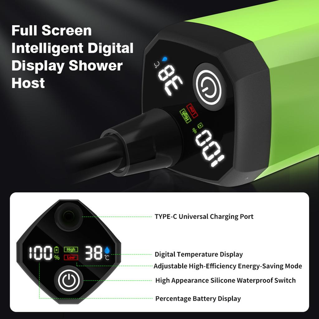 Camping Shower Pump RV Outdoor Shower Kit Camp Shower Intelligent Digital Display Adjustable Shower