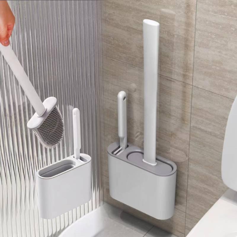 Toilet Silicone Brushes With Brush Holder Wall Mounted Cleaning Tool Bathroom