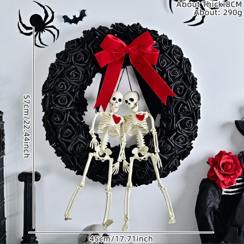 Skull Wreath for Halloween Festivities Scary Rose Skeleton Garlands Accessories Party Indoor Outdoor Party Decorations