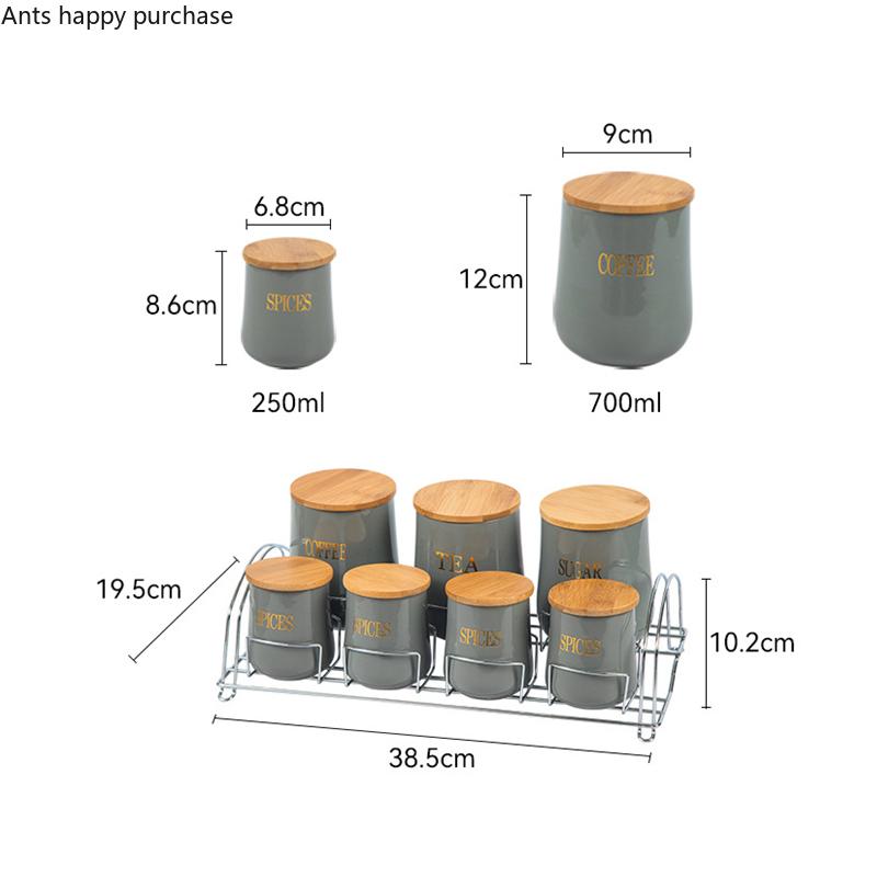 Grain Storage Tank 7 Piece Set Kitchen Storage Container Moisture Proof Sealed Jar Wooden Cover Food Organizer Candy Jar Tea Can