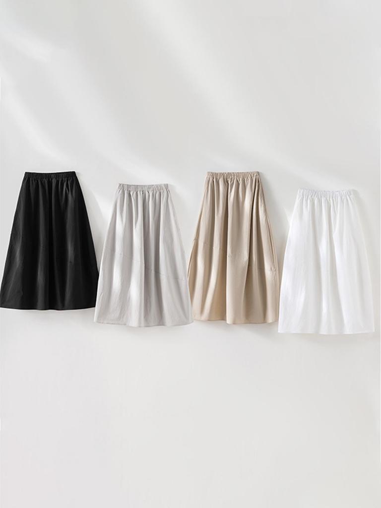 Rong Tai Women's Spring 2026 A-Line Cotton Skirt - Breathable Elastic Waist with Large Hem
