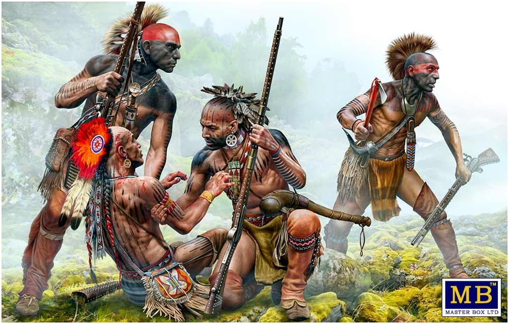 Master Box 1/35 Scale Indian Wars Defensive Circle, 4 Native American Soldiers, 18th Century, No. 1 Plastic Model, MB35209