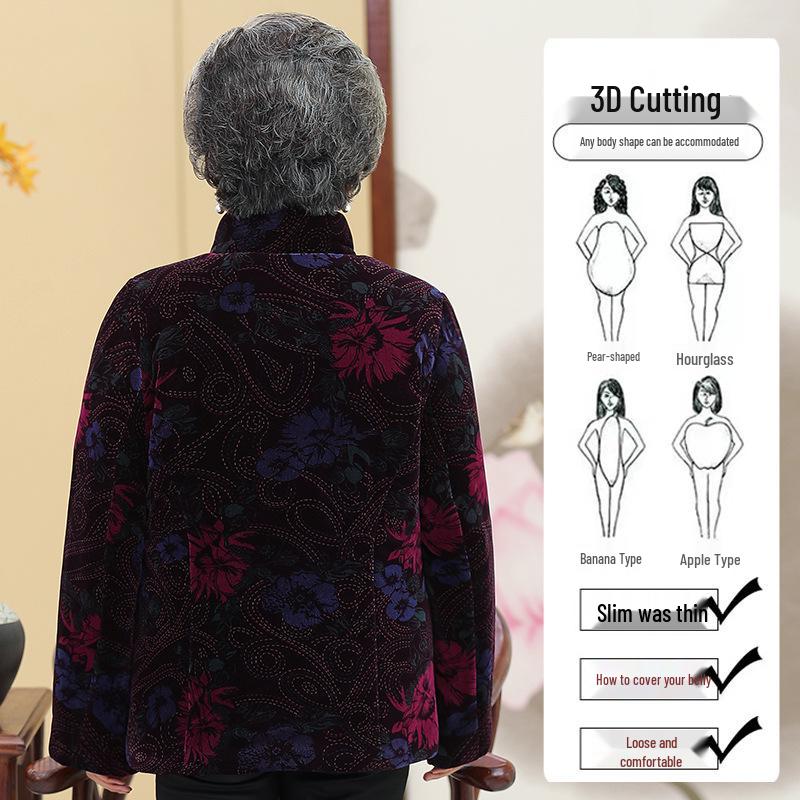 Hengyuanxiang Winter Velvet-Enhanced Cotton Jacket for Elderly Women