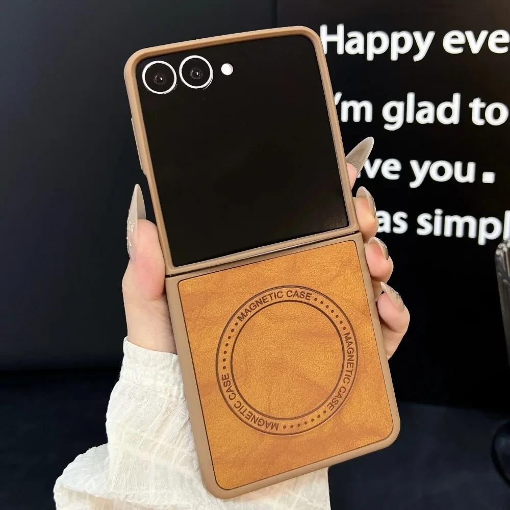 

Высококачественный деловой чехол-книжка из овчины с магнитом для Samsung Galaxy Z Flip 7 6 5 4 3, ретро защитная задняя крышка Galaxy Z Flip7