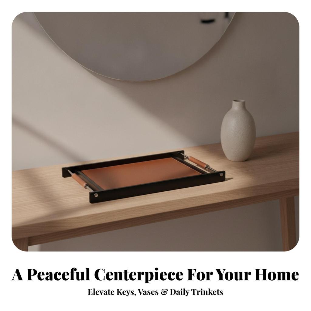 Serving Tray Elegant with Leather Handles Stylish for Entryway Organization