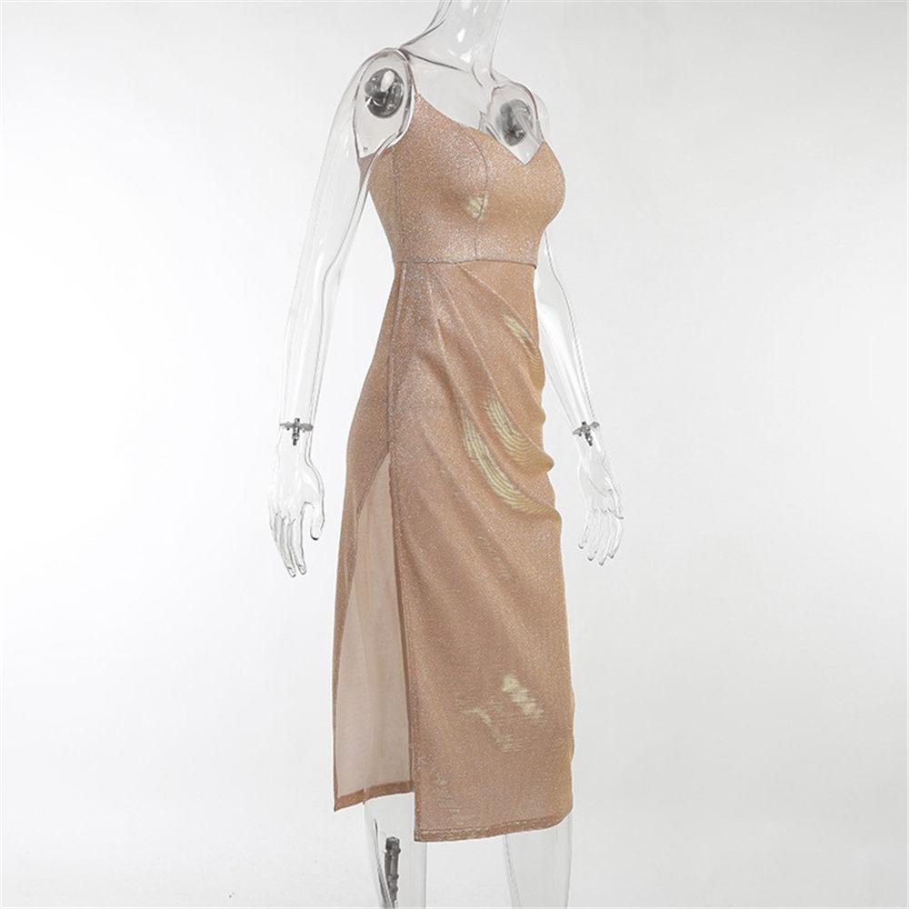 Women Sexy Glitter Sequins Dress Elegant High Slit Spaghetti Straps Bridesmaid Dress for Party Gown Evening Prom