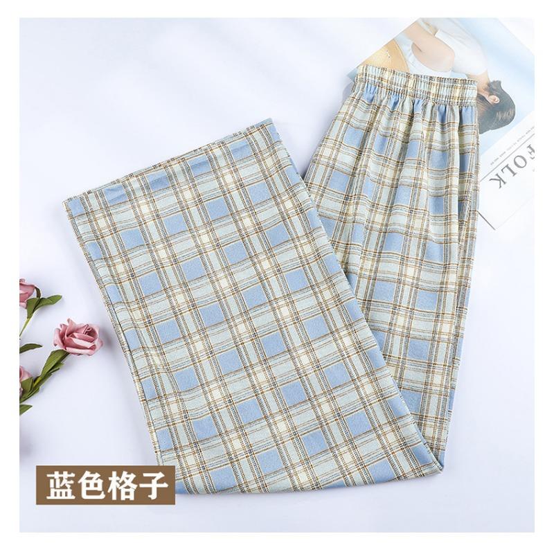 Plaid pants women's summer thin high waist drape loose narrow straight pants thin wide leg pants small casual pants