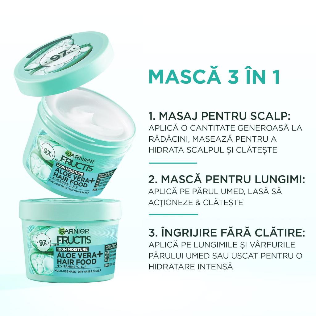 Garnier Fructis Hair Food Aloe Vera Haarmaske 390 ml, Intensive Feuchtigkeit für trockenes, geschädigtes Haar, Leave-In Conditioner