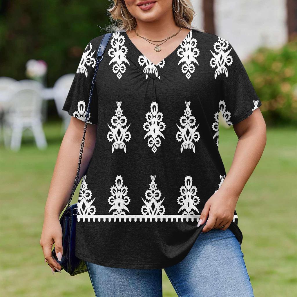 Modische Damen Übergröße Lässige Lockere Kurzarm Elegante V-Ausschnitt Bluse Für die Arbeit