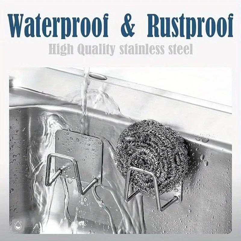 Sponge Holder Kitchen Sink Stainless Steel Sink Shelf Adhesive Holders Drain Drying Rack Wall Hook Accessories Storage Organizer