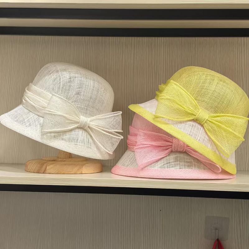 2025 Neue Frühling/Sommer Mode Leinen Material Fischer Eimerhut Schmetterlingsknoten Dekoration Fedora Hut Elegante Qualität Sonnenhut