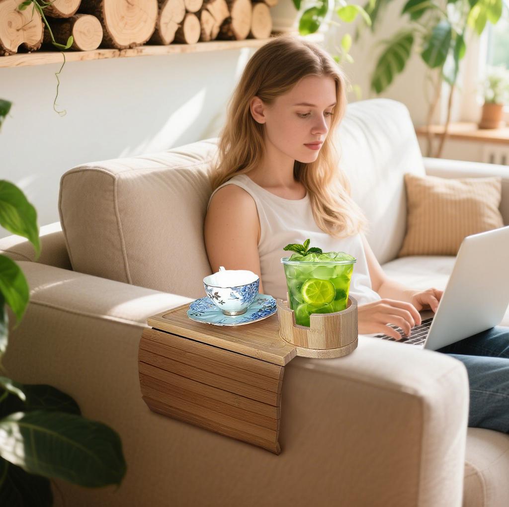 Couch Arm Tray Table, Foldable Sofa Armrest Tray Table For Couch, Flexible And Anti-Slip Couch Arm Cup Holder Tray, Portable Sofa Arm Table Tray F