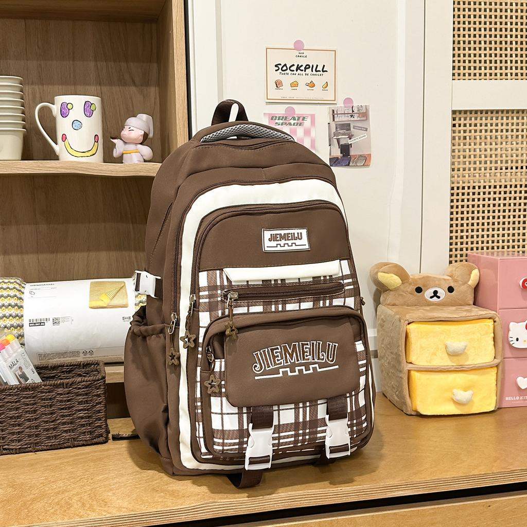 Schoolbag Korean version of Mori primary school student schoolbag female high-value plaid contrasting color college style middle school student