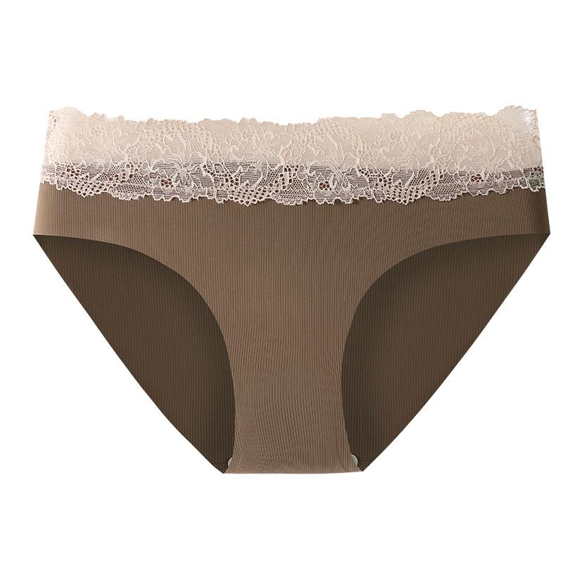 Sexy Ice Silk Underwear for Women Thin Mid-waist Pure Cotton Crotch Seamless Lace Edge Breathable Triangle Panties