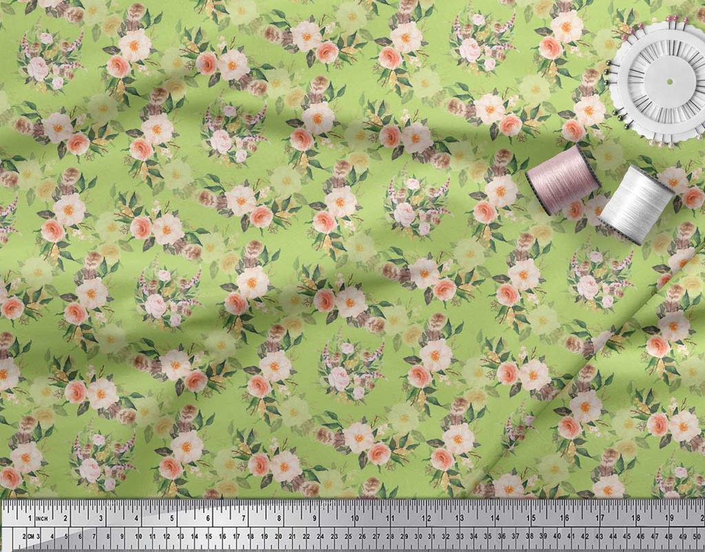 Soimoi Blue Poly Crepe Fabric Begonia & Peony Floral Print Fabric by the Yard 42 Inch