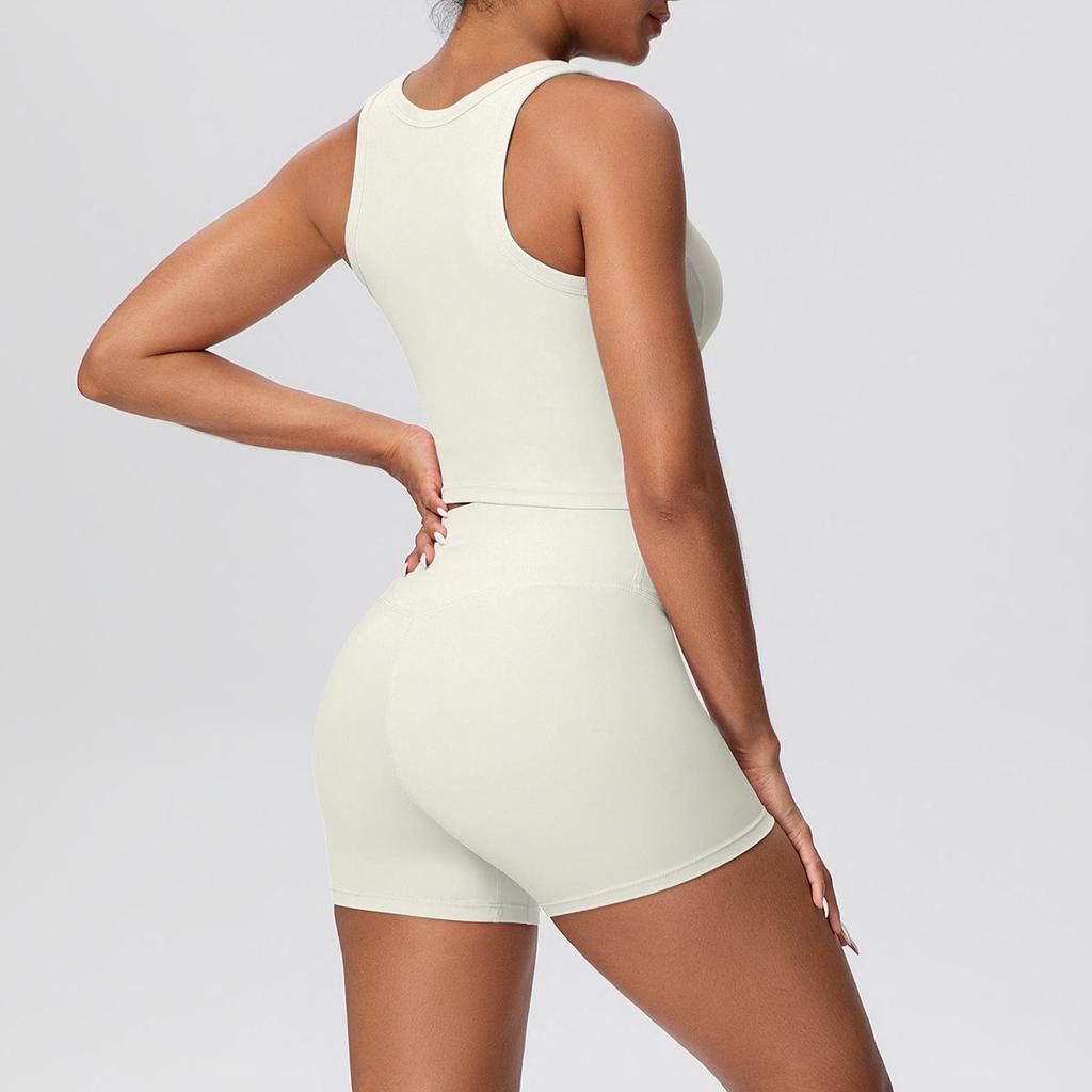 Cross-border Solid Color Reversible Yoga Vest & Shorts Fitness Set