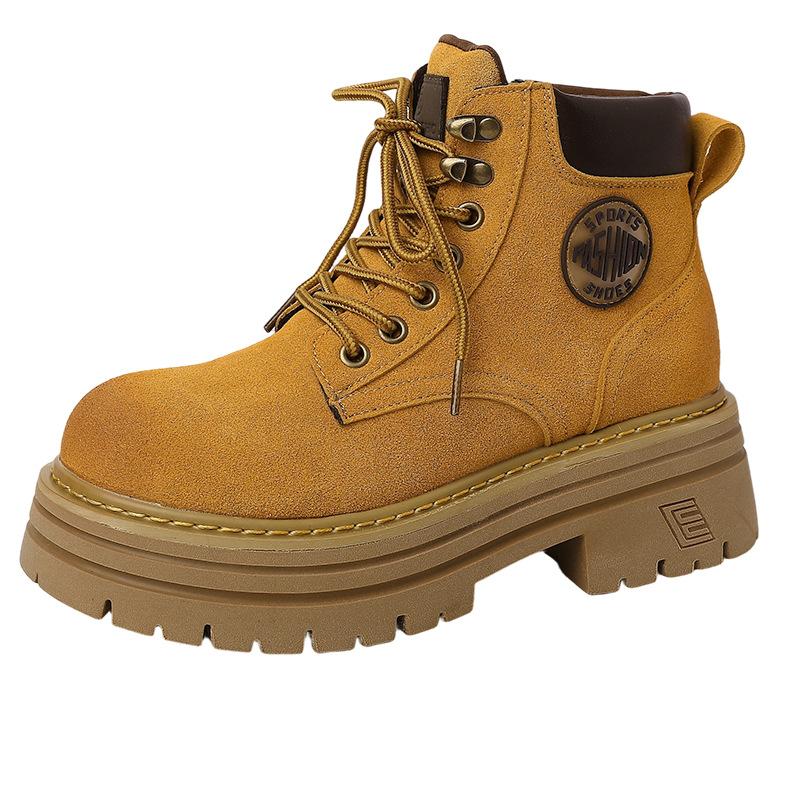 Fashion thick-bottomed mountaineering rhubarb boots for women's 2025 autumn and winter new comfortable and versatile locomotive Martin boots fashion