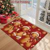 Red Gingerbread for Man Doormat Suitable for Entryway, Machine Washable Christmas Rug with Candy Cane Print & Gingerbread Cookie Design, Washable Floo