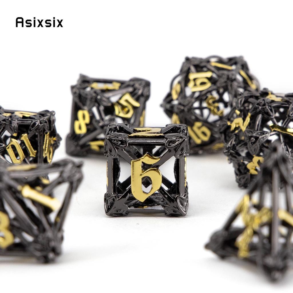 7 Pcs Black Golden Leaf Flower Metal Dice Hollow Metal Polyhedral Dice Set Suitable for Role-Playing RPG  Board Game Card Game