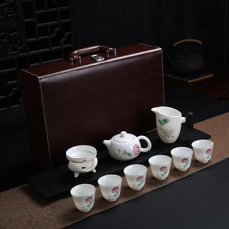 Chaxun Gold-Painted Mutton Fat Jade Porcelain Gaiwan Tea Set