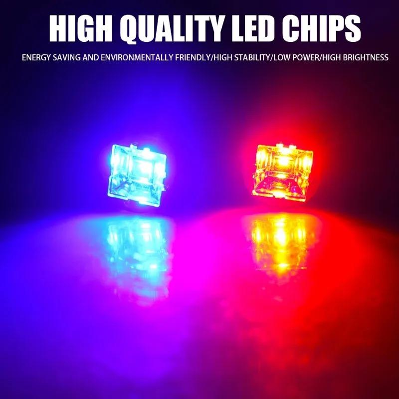 2PCS/Set Motorcycle LED Red and Blue Blinking Decorative Light Mini Mirror Headlight Turn Signal Lights Indicator Flash Lamps