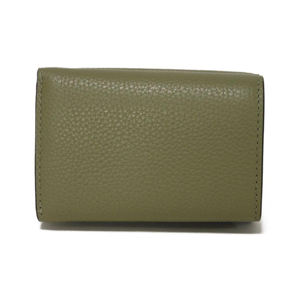 Used 9726 Mini Trifold Wallet CM437 7942 Current C Logo Khaki Green Polished Pebble Unused C Mark Moss Unisex from