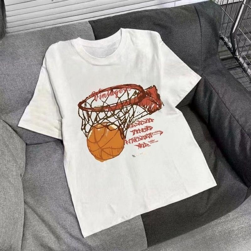 

2025Autumn Couple Sports Style Basketball Printing Pure Cotton Skin-friendly T-shirt Simple Trend Large Size Men Women s T-shirt 4XL