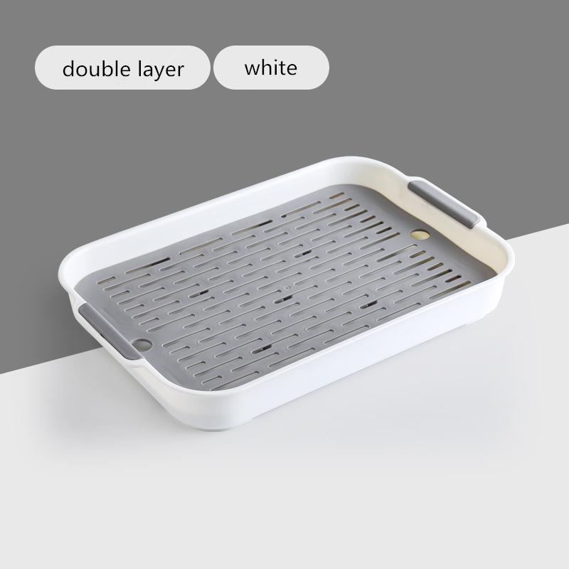 Nordic Double Layer Food Storage Tray Rectangular Draining Pan Food Grade PP Kitchen Tableware Drain Tray Tea Tray