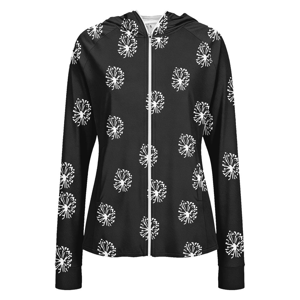 Women Lightweight Zip Up Hooded Jacket with Pockets Long Sleeve Sun Protection Printed Outerwear