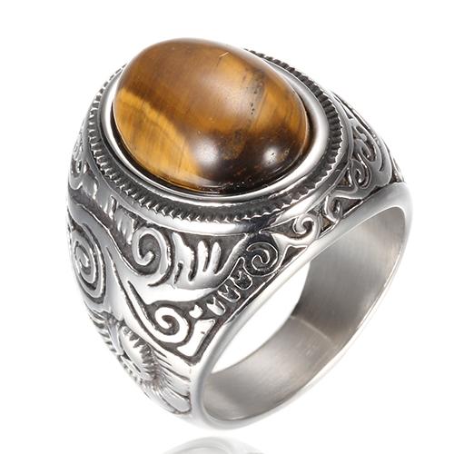 Wholesale Retro Jewelry Turquoise Stone Rings For Men Titanium Steel Inlaid Three Colors Onyx Ring Men Domineering Opal Ring