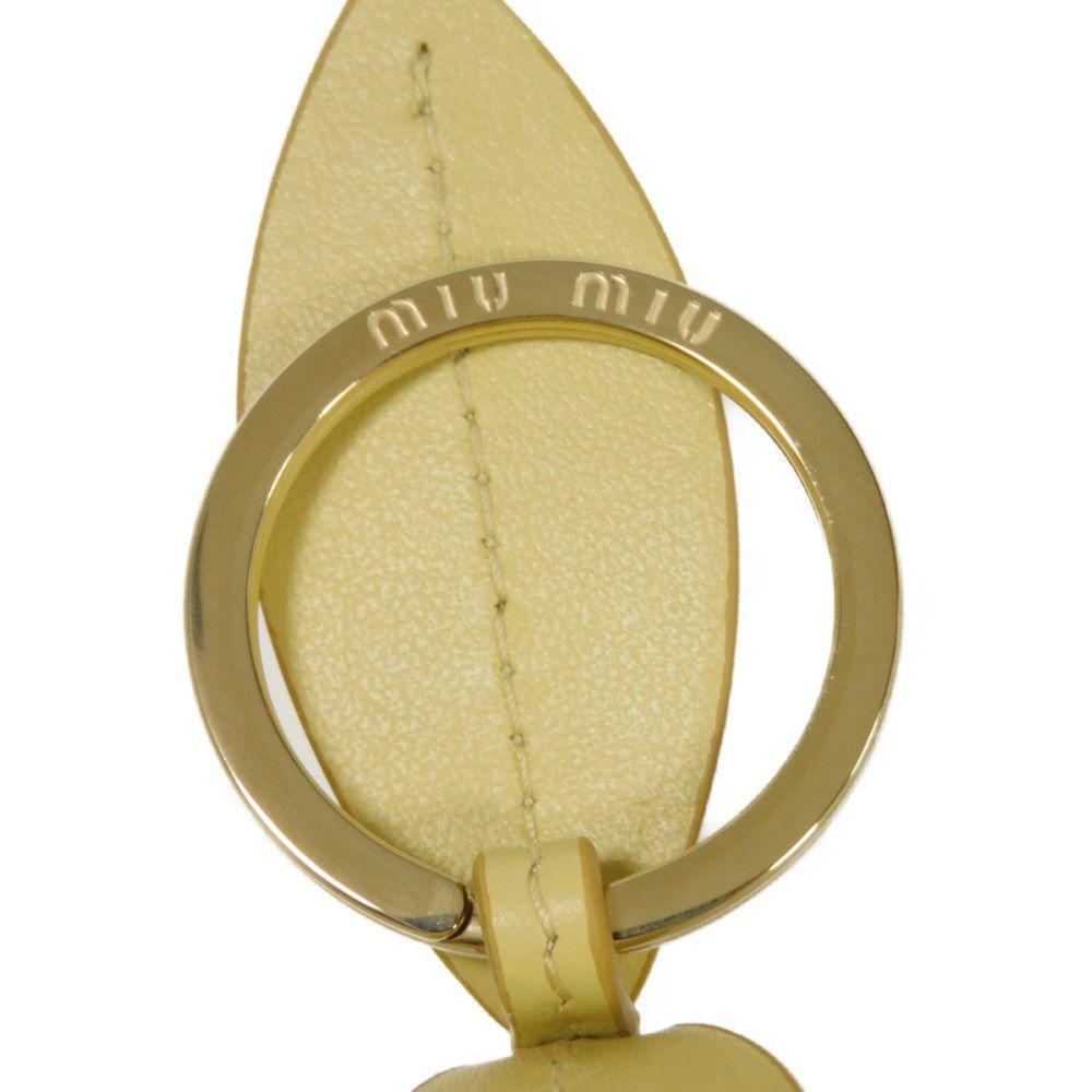 Used 12166 Trick Leather Key Ring 5TL516 2E6Y F0032 7950 Current Calfskin Pastel Yellow Charm Logo Foil Stamp Vanilla