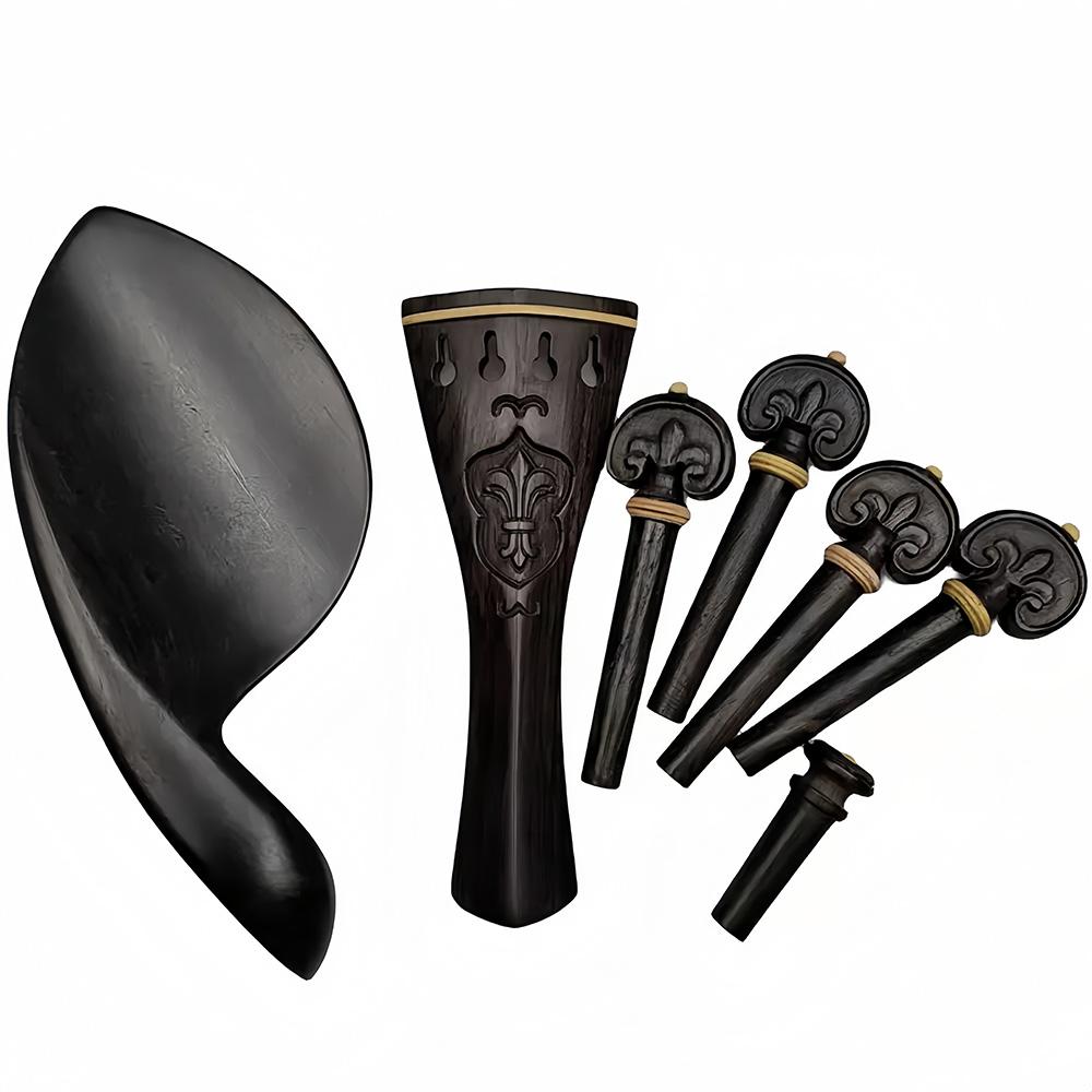 Beautiful Violin Accessories Set With Engrave, Carved 4/4 Fiddle Parts Fittings Pegs Tailpiece Chinrest