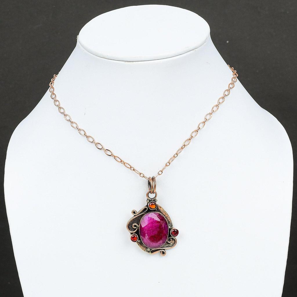 Faceted Kashmir Ruby Pendant Mozambique Garnet Pendant Copper Pendant Gemstone Jewelry Handmade Pendant Gift For Her Designer Copper Jewelry