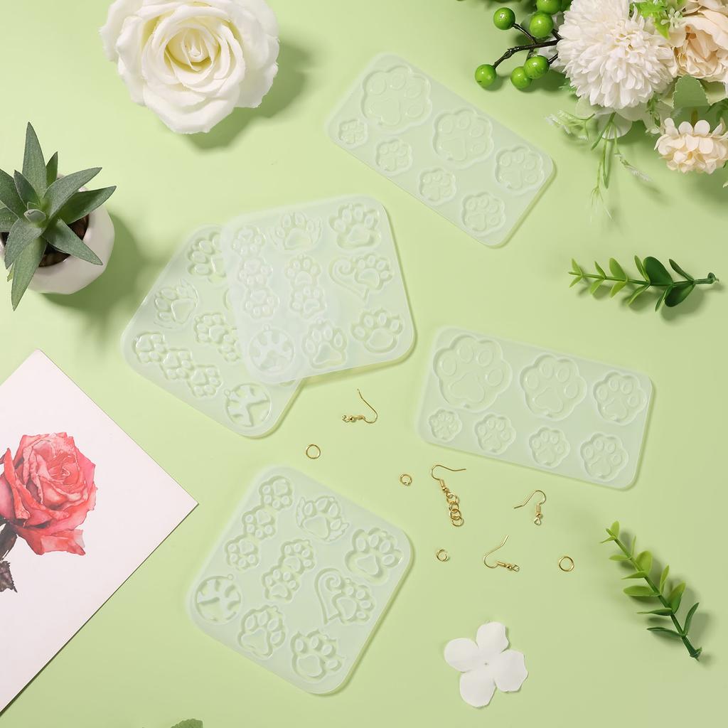 5Pcs Silicone Pet Paw Mold Set Easy Demold Dog Print Earring Mold Heat Resistant DIY Cat Footprint Epoxy Resin Craft Makingtool