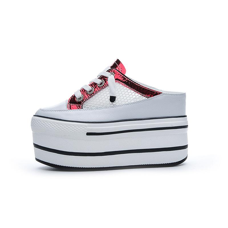 

Женская обувь 2025 весна и лето новая повседневная одинарная обувь женская цветовая гамма внутренняя высота увеличивается 10 см толстая подошва обувь-мюли на одной педали ленивая обувь маффин 33