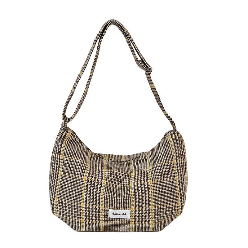 Retro plaid messenger bag women's large-capacity casual dumpling bag college student class commuting shoulder bag