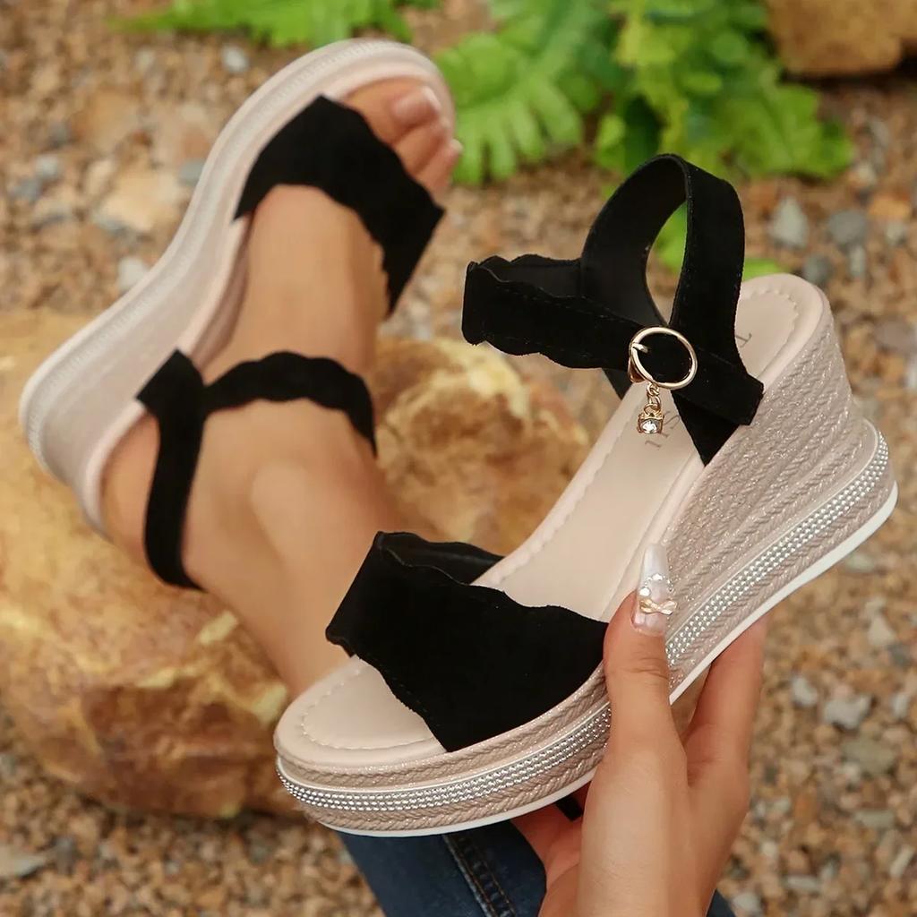 Damen Sandalen Peep Toe Sommer Mode Kleidsandalen Dame Schnallenriemen Plateau Neue Wedges Hohe Absätze Sandalias De Mujer