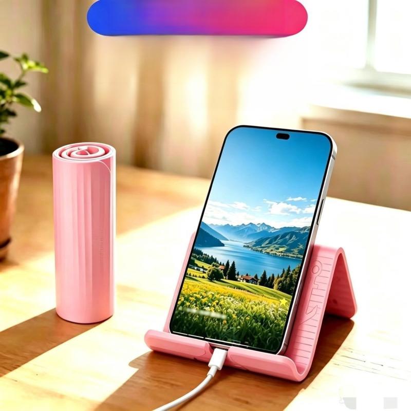 Silicone Desktop Phone Tablet Foldable Portable Multifunctional Lazy Bracket Non Slip with Charging Hole for Travel Home Office