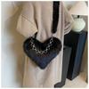 Women's Shoulder Bag, Plush Heart Chain Shoulder Bag, Crossbody Bag, Handbag, Niche Sexy Girl Outfit, Date, Commuting, Shopping, Versatile.