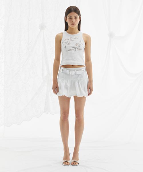 Moeodaenpaladaiseu Bubble Hem Mini Skirt / White