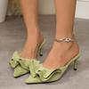 Lace Wrapped Heel Slippers 2026 Fashion Pointed Toe Shallow Suede Slip-On Pump Heels