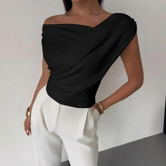 2026 European & American One-shoulder Sleeveless Slim Fit Solid Color Women's T-shirt