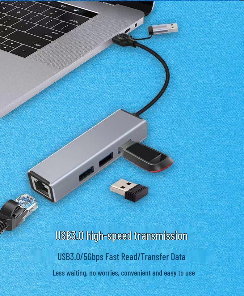 Type-C 2-in-1 USB to RJ45 Gigabit Network Card & 3.0 HUB Docking Station