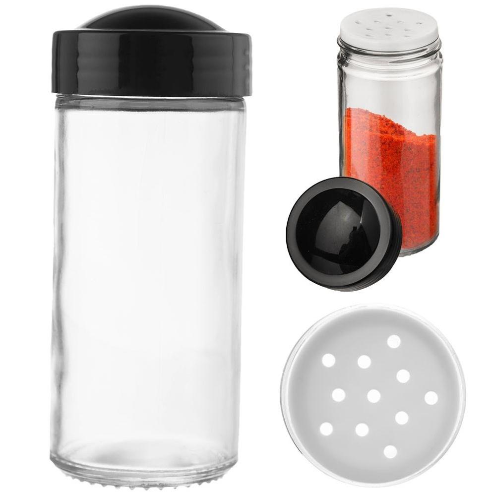 Spice container with strainer, glass, BLACK, 100 ml