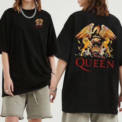 T-shirt z nadrukiem graficznym litery Queen z okrągłym dekoltem Luksusowy casualowy top z krótkim rękawem na wiosnę lato Odzież uliczna Topy Odzież męska