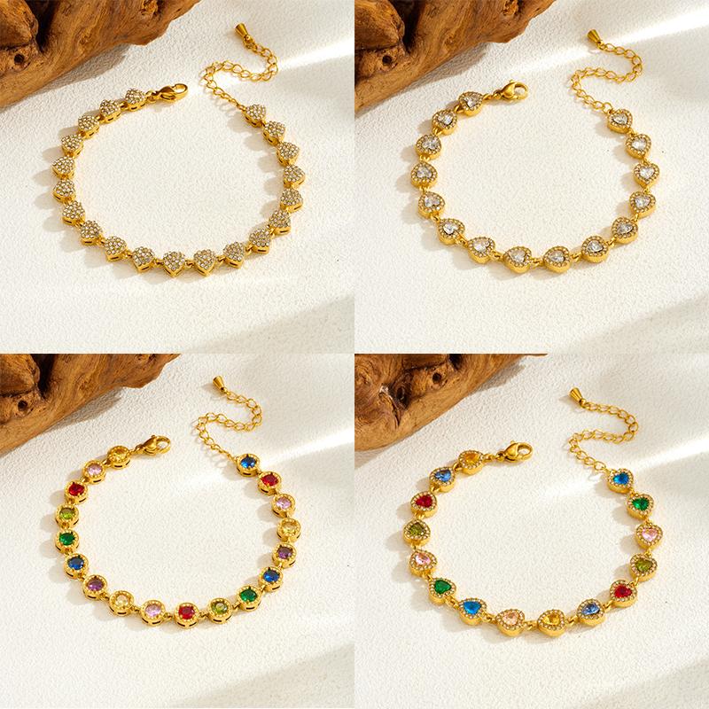 DIEYURO 316L Stainless Steel Colorful Zircon Heart Flower Bracelet For Women Fashion Luck Chain Gold Plated Waterproof Jewelry