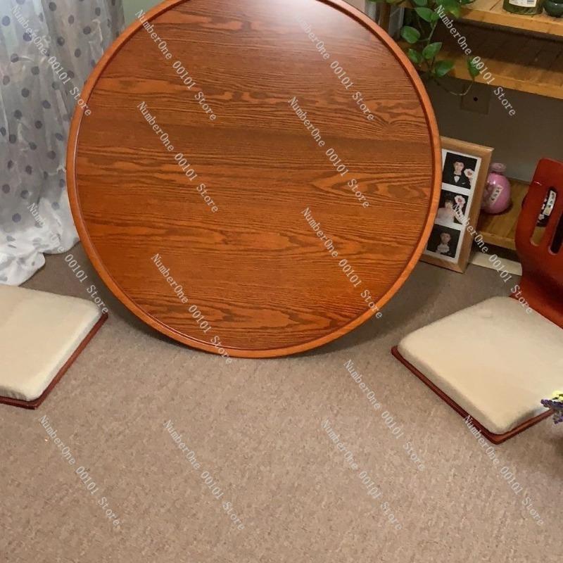 Korean Folding Table Tatami Round Dining Table,Japanese Style Floor Table for Living Room Bedroom Study,Multi-functional